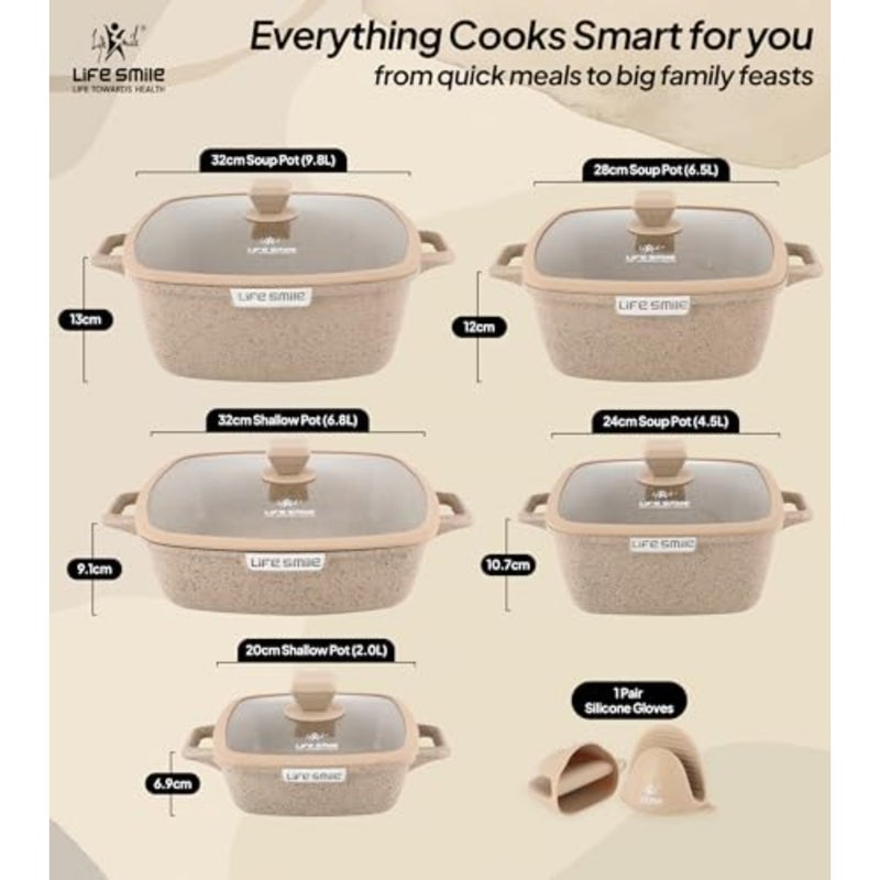 10-Piece Granite Nonstick Cookware Set with Silicone Gloves Induction Compatible Aluminum Pots, PFOA-Free, Scratch Resistant - Image 3