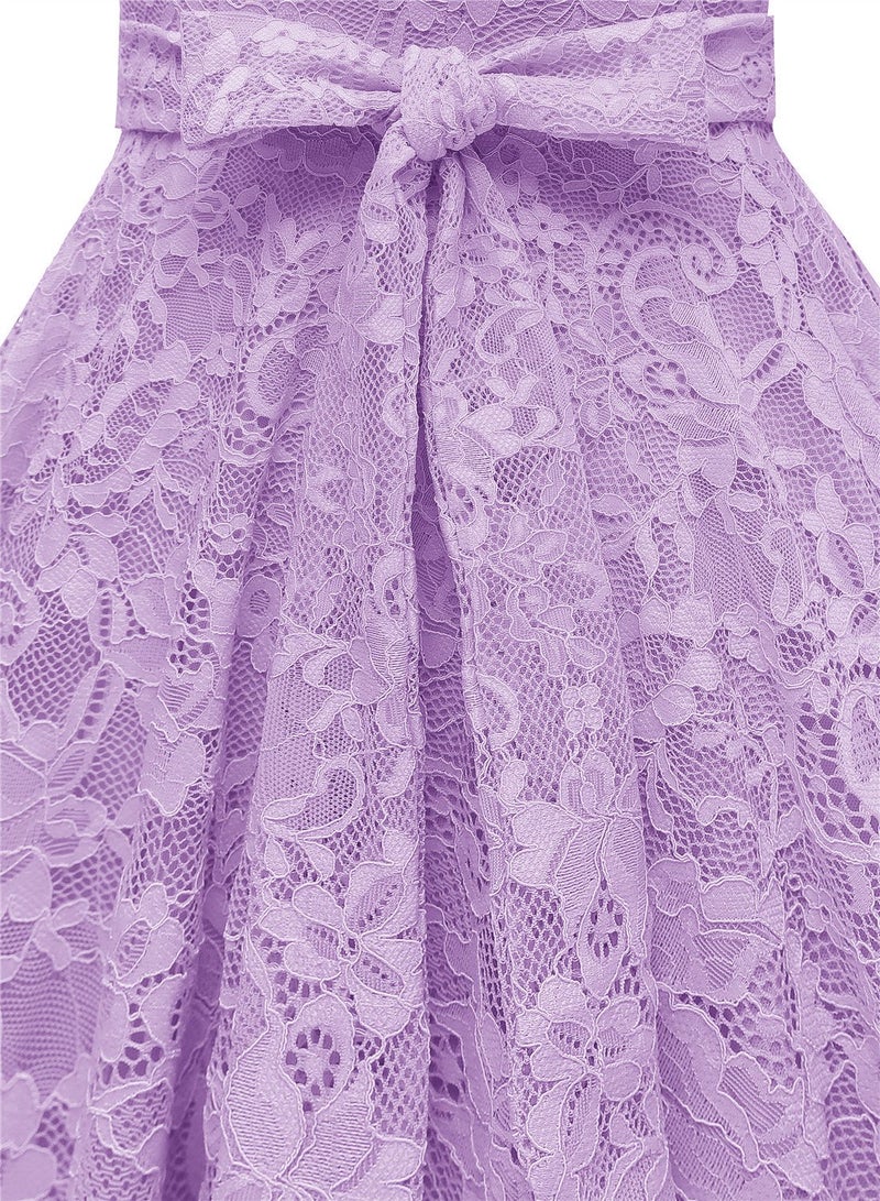 MUADRESS Women Cap-Sleeve Lace Floral Elegant Cocktail Dress Crew Neck Knee Length Bridesmaid Prom Dresses for Party Lavender s - Image 5