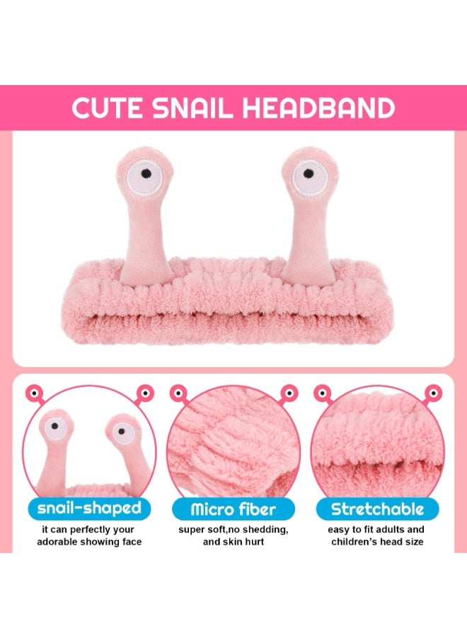 4 Packs Snail Headbands for Washing Face, Coral Fleece Elastic Spa Makeup Hair Bands - Image 2