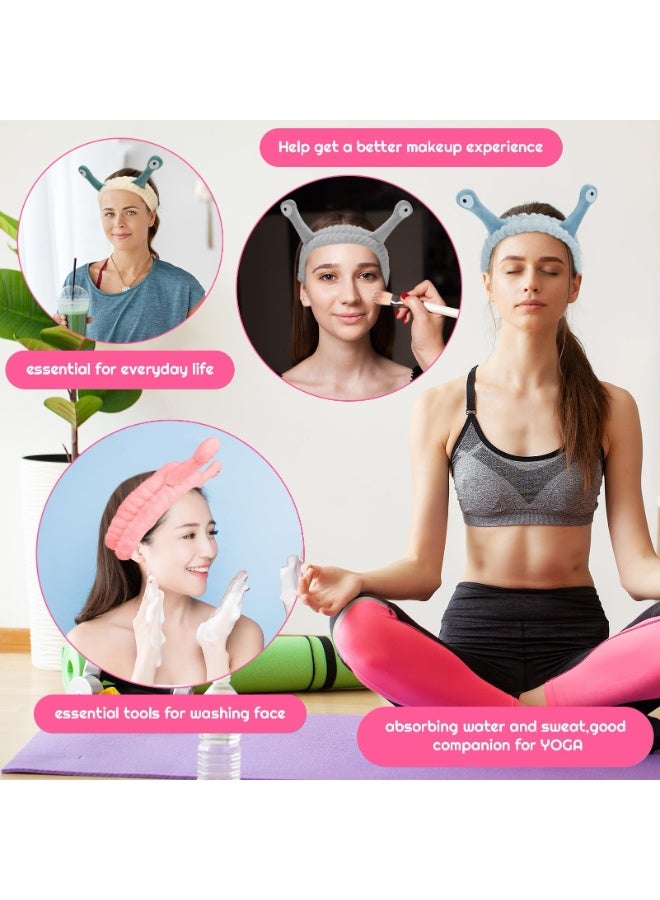 4 Packs Snail Headbands for Washing Face, Coral Fleece Elastic Spa Makeup Hair Bands - Image 5