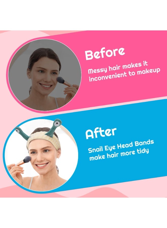 4 Packs Snail Headbands for Washing Face, Coral Fleece Elastic Spa Makeup Hair Bands - Image 3