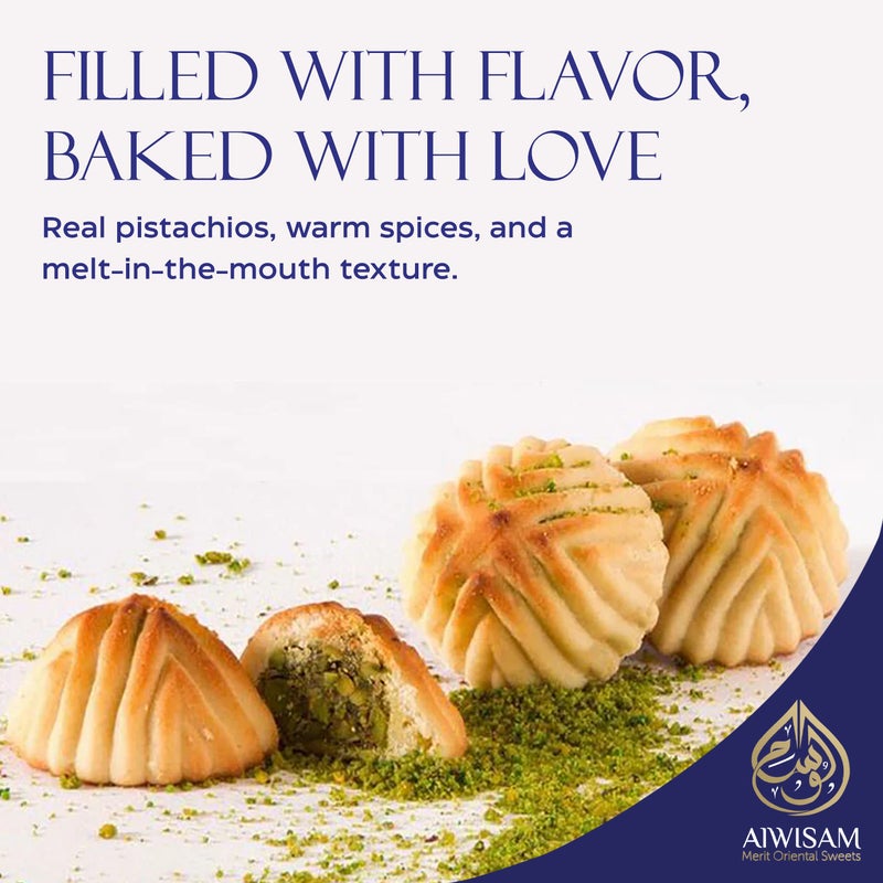 Al Wissam Maamoul Pistachio 400g – Premium Arabic Cookies with Pistachio Filling – Traditional Middle Eastern Sweets – Eid Gift Box – Maamoul and Baklava Assortment - Image 4