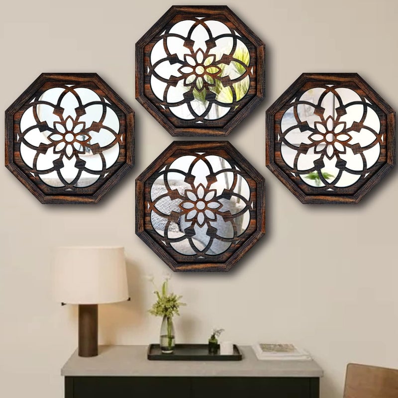 ZOLAPI 2Piece Octagon WallMounted MirrorsVintage Farmhouse Mirror for Wall DecorCaramel Color Decorative Accent Mirror for Foyer Bathroom Bedroom 12x12 - Image 5