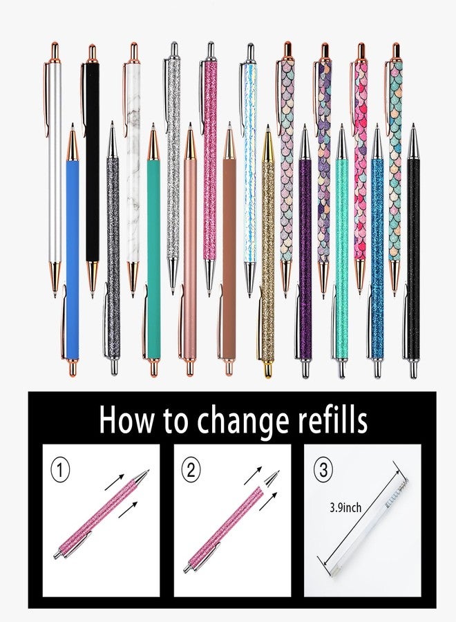 YOUMI 7/8 Pcs Retractable Ballpoint Pen，Pretty Bling Metal Writing Pens，Black Ink Medium Point 1.0 mm Gift Pens, Cute Journaling Pens Office Supplies for Women & Men (set 2) - Image 4