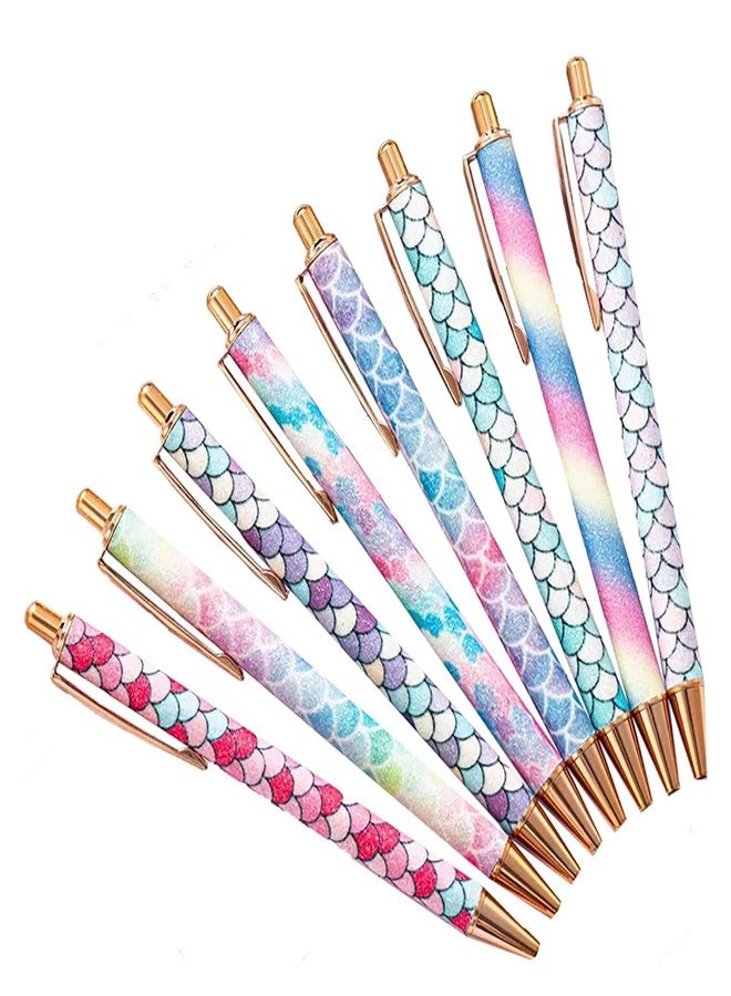 YOUMI 7/8 Pcs Retractable Ballpoint Pen，Pretty Bling Metal Writing Pens，Black Ink Medium Point 1.0 mm Gift Pens, Cute Journaling Pens Office Supplies for Women & Men (set 2) - Image 1