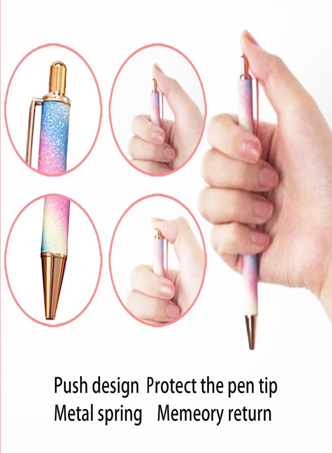 YOUMI 7/8 Pcs Retractable Ballpoint Pen，Pretty Bling Metal Writing Pens，Black Ink Medium Point 1.0 mm Gift Pens, Cute Journaling Pens Office Supplies for Women & Men (set 2) - Image 2