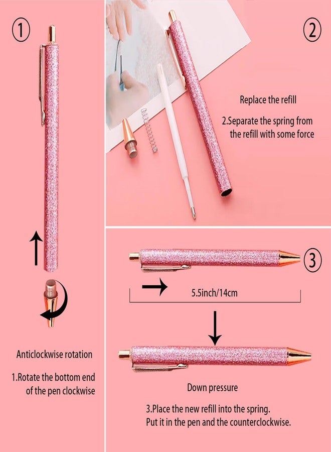 YOUMI 7/8 Pcs Retractable Ballpoint Pen，Pretty Bling Metal Writing Pens，Black Ink Medium Point 1.0 mm Gift Pens, Cute Journaling Pens Office Supplies for Women & Men (set 2) - Image 3