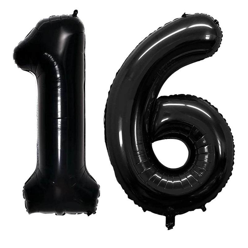 GOER Number 16 Balloons for 16th Birthday Sweet 16 Party Decorations,42 Inch Jumbo Foil Helium 61 Balloons for 61st Birthday Party Decoration (Black) - Image 1