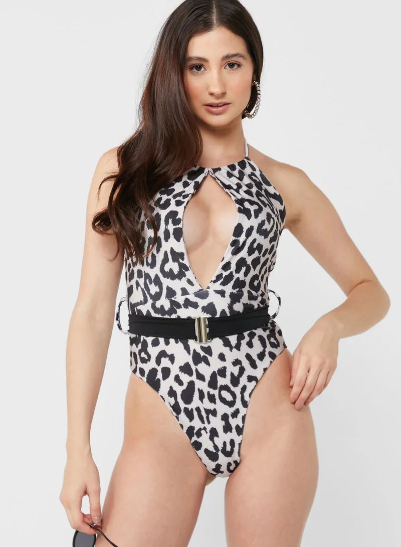I SAW IT FIRST Beige Leopard Print Key Hole Costume