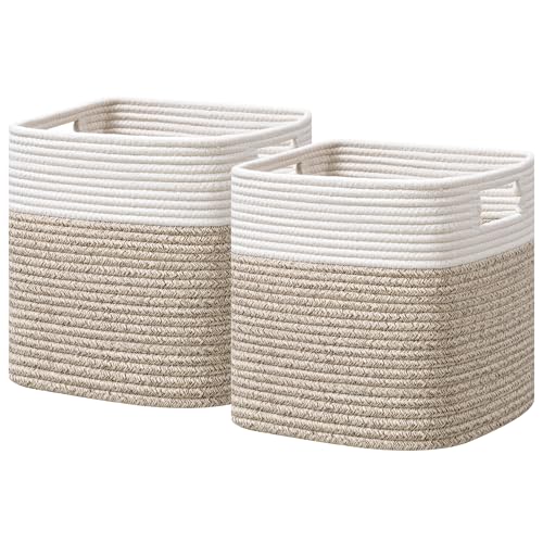 UBBCARE Storage Cubes 11 Inch, Cotton Rope Woven Baskets for Organizing, Cube Storage Bin for Baby Nursery, 2-Pack Square Toy Storage Baskets for Shleves Organizer, Closet, Kidsroom, Brown - Image 1