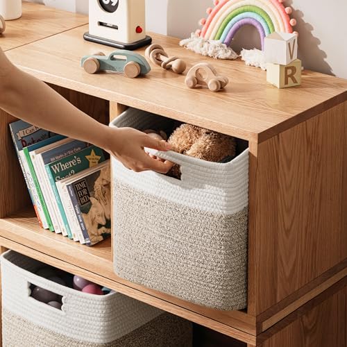 UBBCARE Storage Cubes 11 Inch, Cotton Rope Woven Baskets for Organizing, Cube Storage Bin for Baby Nursery, 2-Pack Square Toy Storage Baskets for Shleves Organizer, Closet, Kidsroom, Brown - Image 4
