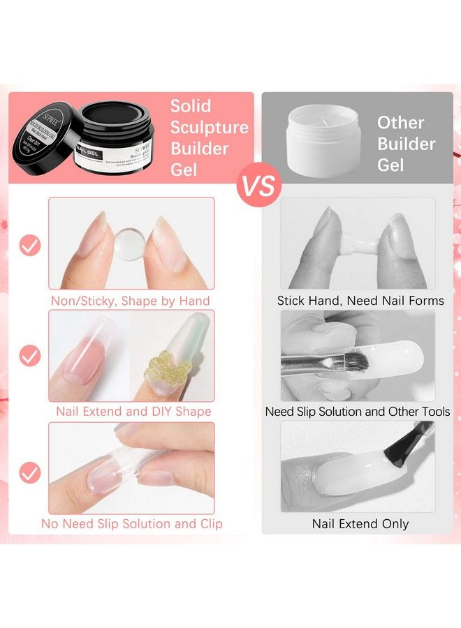 SUPWEE Solid Builder Gel For Nail Extension Clear Nude Nonstick Hand Sculpture Hard Gel With Dual Form Flower Nail Strengthen Nail Art For Home Diy Nail Salon Lamp Cure Require 2 Colors 14G(0.49Oz) - Image 3