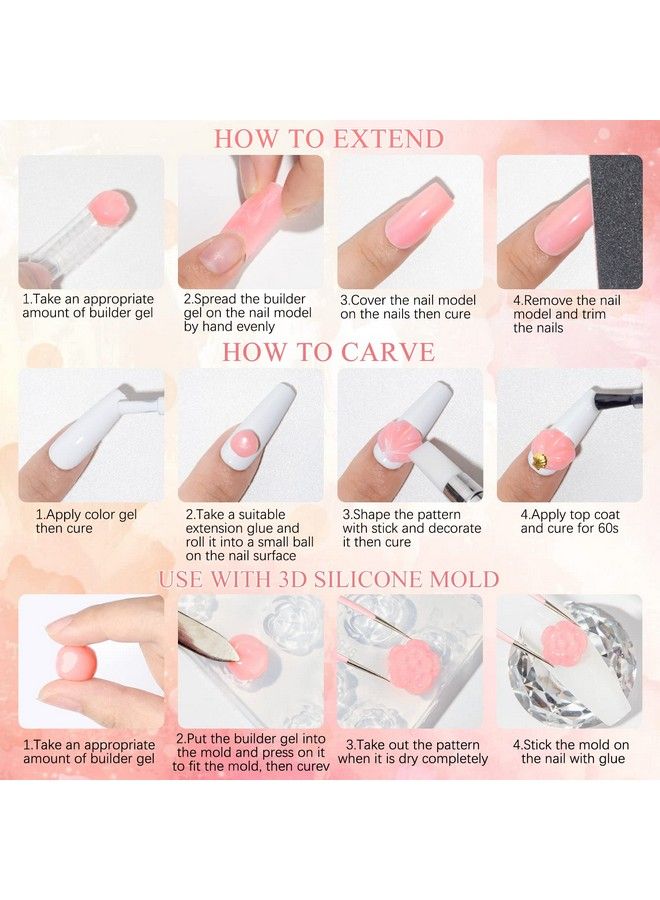 SUPWEE Solid Builder Gel For Nail Extension Clear Nude Nonstick Hand Sculpture Hard Gel With Dual Form Flower Nail Strengthen Nail Art For Home Diy Nail Salon Lamp Cure Require 2 Colors 14G(0.49Oz) - Image 4