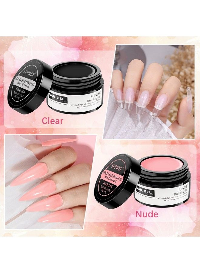 SUPWEE Solid Builder Gel For Nail Extension Clear Nude Nonstick Hand Sculpture Hard Gel With Dual Form Flower Nail Strengthen Nail Art For Home Diy Nail Salon Lamp Cure Require 2 Colors 14G(0.49Oz) - Image 5