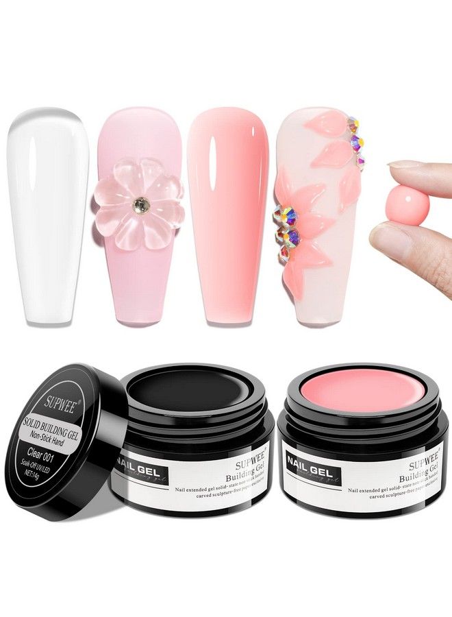 SUPWEE Solid Builder Gel For Nail Extension Clear Nude Nonstick Hand Sculpture Hard Gel With Dual Form Flower Nail Strengthen Nail Art For Home Diy Nail Salon Lamp Cure Require 2 Colors 14G(0.49Oz) - Image 1