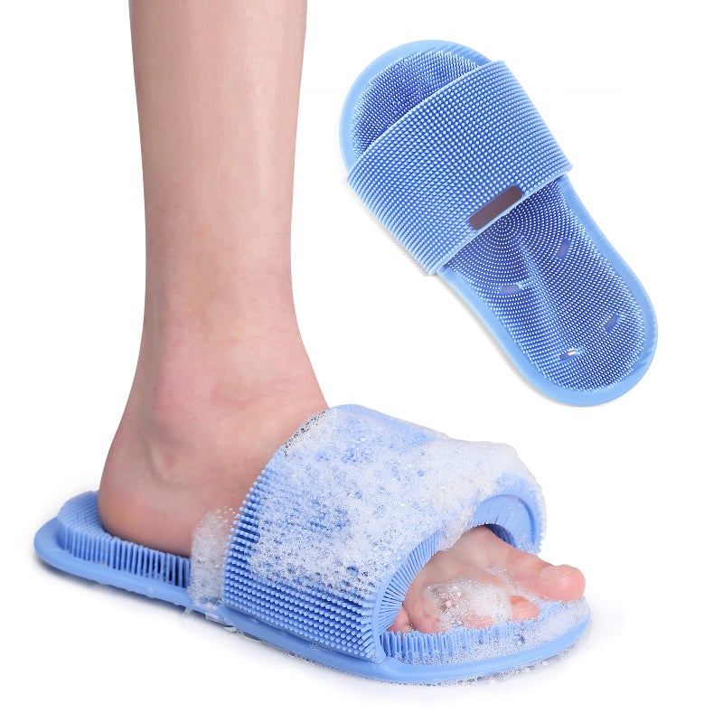Shower Feet Scrubber Non-Slip Foot Cleaner Washer for Shower Easy Feet Silicone Foot Scrubber for Shower Floor Foot Scrub Massage Slipper Brush with Suction Cups Dead Skin Remover - 1pcs Blue