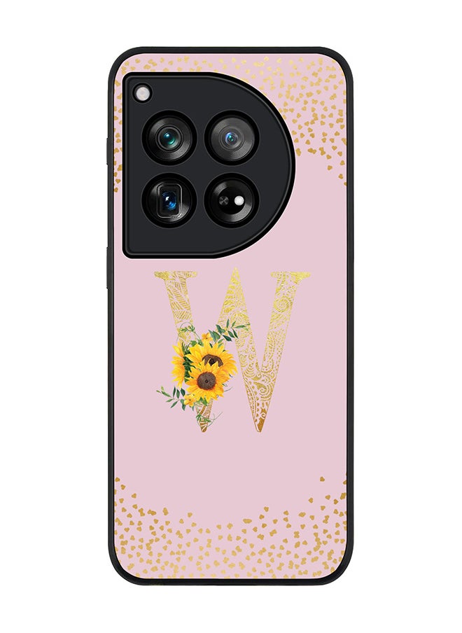 Stylizedd Rugged Black edge case for OnePlus 12R / OnePlus Ace 3 5G, Slim fit Soft Cover - Custom Monogram Initial Letter Floral Pattern Alphabet - W (Pink)  - Image 1