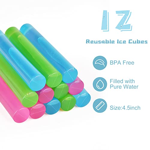 VOGVOG 12 Pack Reusable Ice Cubes for Drinks, Quick Freeze Reusable Water Bottle Ice Stick BPA Free, Washable Plastic Ice Cubes for Whiskey, Wine, Coffee (Multicolor) - Image 4