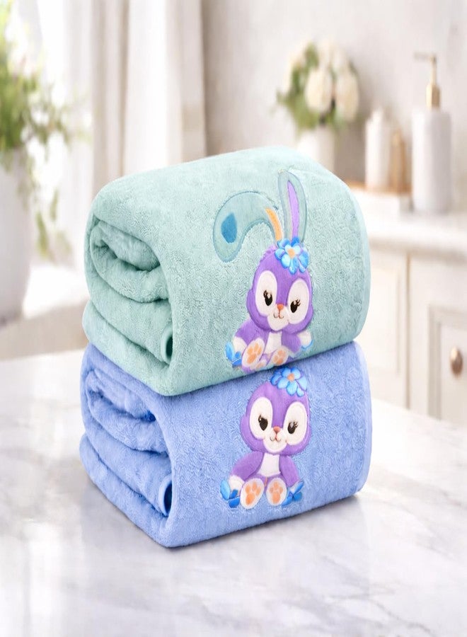 Outlay Home Microfiber Kids Bath Towel – Ultra Soft & Quick Dry, Super Absorbent Baby Towels for Boys & Girls | Cute Cartoon Design for Newborn & Toddler | 70x140 cm (Pack of 2, Green+Blue) - Image 1