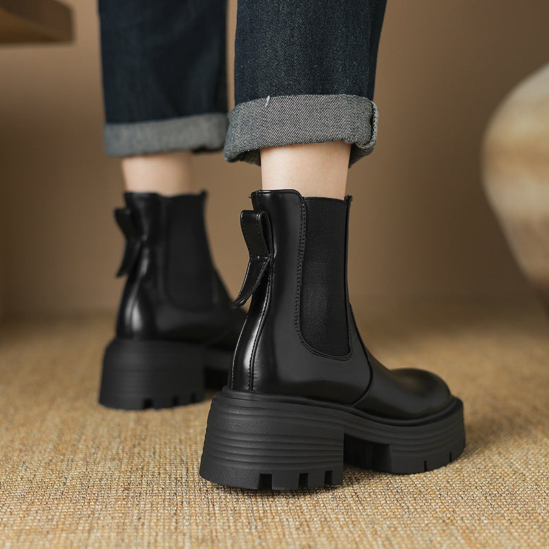 Lazada Style Thick Bottom Round Head High Heel 33-43 Joker Fashion Low Boots For Women - Image 5