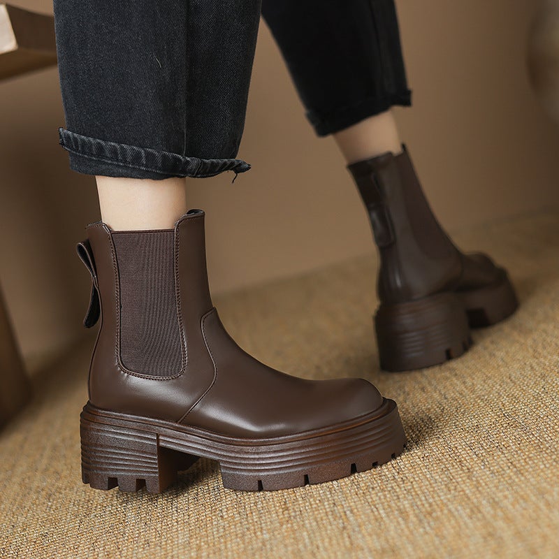 Lazada Style Thick Bottom Round Head High Heel 33-43 Joker Fashion Low Boots For Women - Image 3