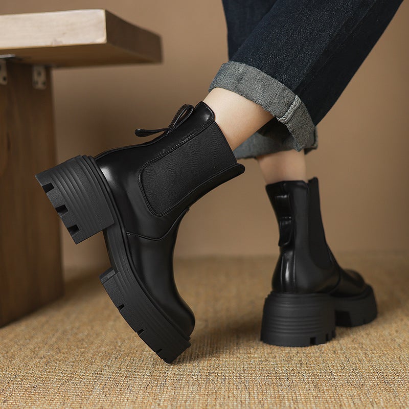 Lazada Style Thick Bottom Round Head High Heel 33-43 Joker Fashion Low Boots For Women - Image 4