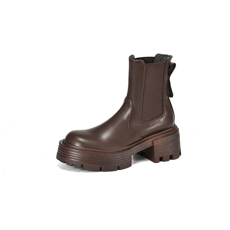 Lazada Style Thick Bottom Round Head High Heel 33-43 Joker Fashion Low Boots For Women - Image 1