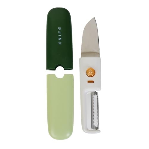 TRUESOLE 2 in 1 Peeler Knife Set – Stainless Steel Foldable Travel Knife with Peeler, Compact & Lightweight, Portable Kitchen Tool for Fruits & Vegetables, Pocket Knife with Case Cover (Green) - Image 3