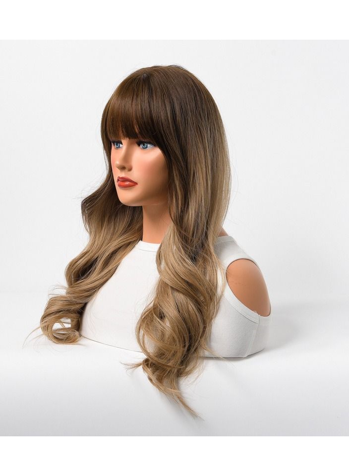 Estelle Wig Female Long Curly Hair Big Wave Medium Long Full Headgear Dark Brown - Image 3