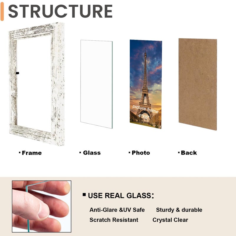 VMUZEDER 4x6 Wall Hanging Picture Frames Collage with 2 Opening Frames Rustic White - Image 2