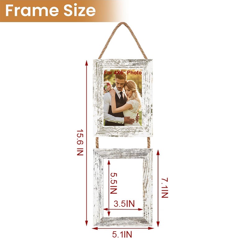 VMUZEDER 4x6 Wall Hanging Picture Frames Collage with 2 Opening Frames Rustic White - Image 3