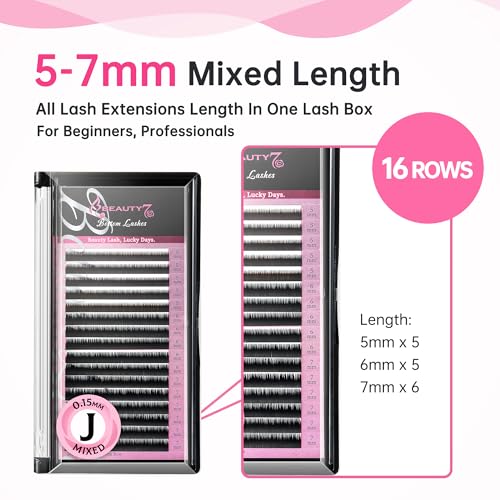 Beauty7 Mixed Volume Under Bottom Lower Individual False Eyelash Extension Tray Matte Synthetic Mink Lash 015 Thickness J Curl - Image 5