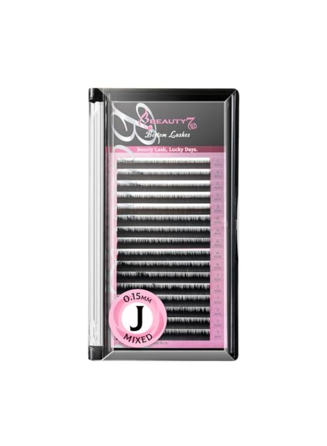 Beauty7 Mixed Volume Under Bottom Lower Individual False Eyelash Extension Tray Matte Synthetic Mink Lash 015 Thickness J Curl - Image 1