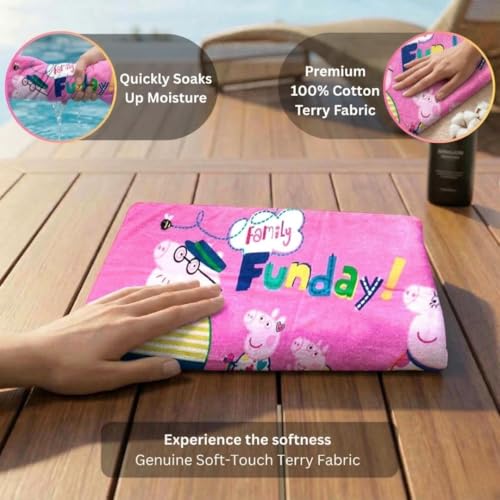Athom Trendz Athom Living Peppa Pig (Pink) Kids Cotton Bath Towel – Soft, Super Absorbent, Vibrant Design, Perfect for Girls, Quick-Dry, Comfortable & Fun Bath Time Towel |350GSM, 60x120cm - Image 4