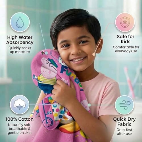 Athom Trendz Athom Living Peppa Pig (Pink) Kids Cotton Bath Towel – Soft, Super Absorbent, Vibrant Design, Perfect for Girls, Quick-Dry, Comfortable & Fun Bath Time Towel |350GSM, 60x120cm - Image 5