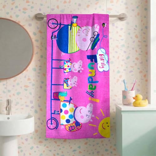 Athom Trendz Athom Living Peppa Pig (Pink) Kids Cotton Bath Towel – Soft, Super Absorbent, Vibrant Design, Perfect for Girls, Quick-Dry, Comfortable & Fun Bath Time Towel |350GSM, 60x120cm - Image 1