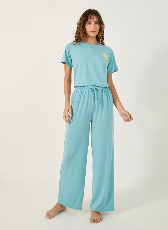 Styli Graphic Print Round Neck T-Shirt and Pyjama Set  - Image 3