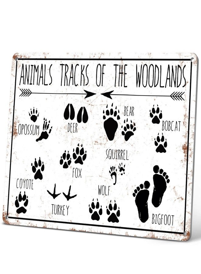 HYBLOM Animal Tracks of Woodland Nursery Sign, Log Cabin Decor, Forest Hunting Decor, Wildlife Wall Art for Boys Room, Vintage Tin Signs for Lodge Bathroom 12x8 Inch - Image 1