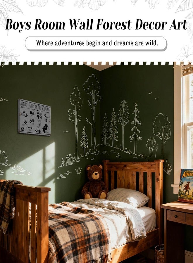 HYBLOM Animal Tracks of Woodland Nursery Sign, Log Cabin Decor, Forest Hunting Decor, Wildlife Wall Art for Boys Room, Vintage Tin Signs for Lodge Bathroom 12x8 Inch - Image 5