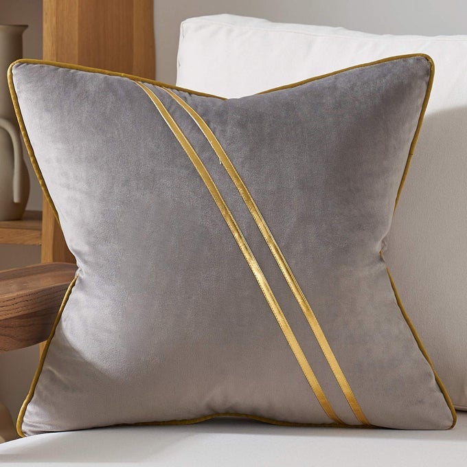 18 x 18 Inch Gray Gold Leather Striped Lines Velvet Cushion Case Luxury Modern Throw Pillow Cover Decorative Pillow for Couch Living Room Bedroom Car