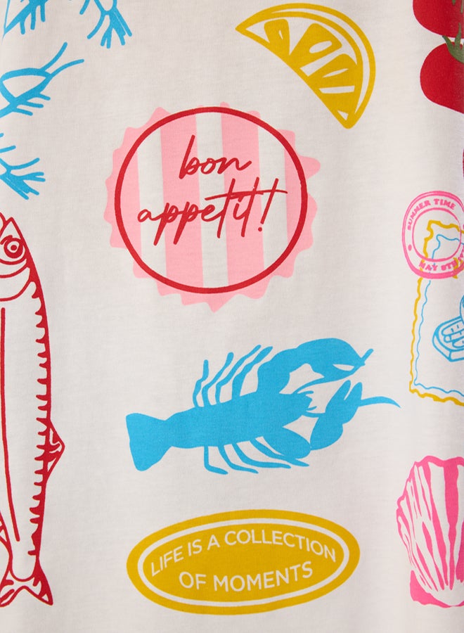 trendyol White Printed 100% Cotton Wide Fit T-Shirt - Image 4