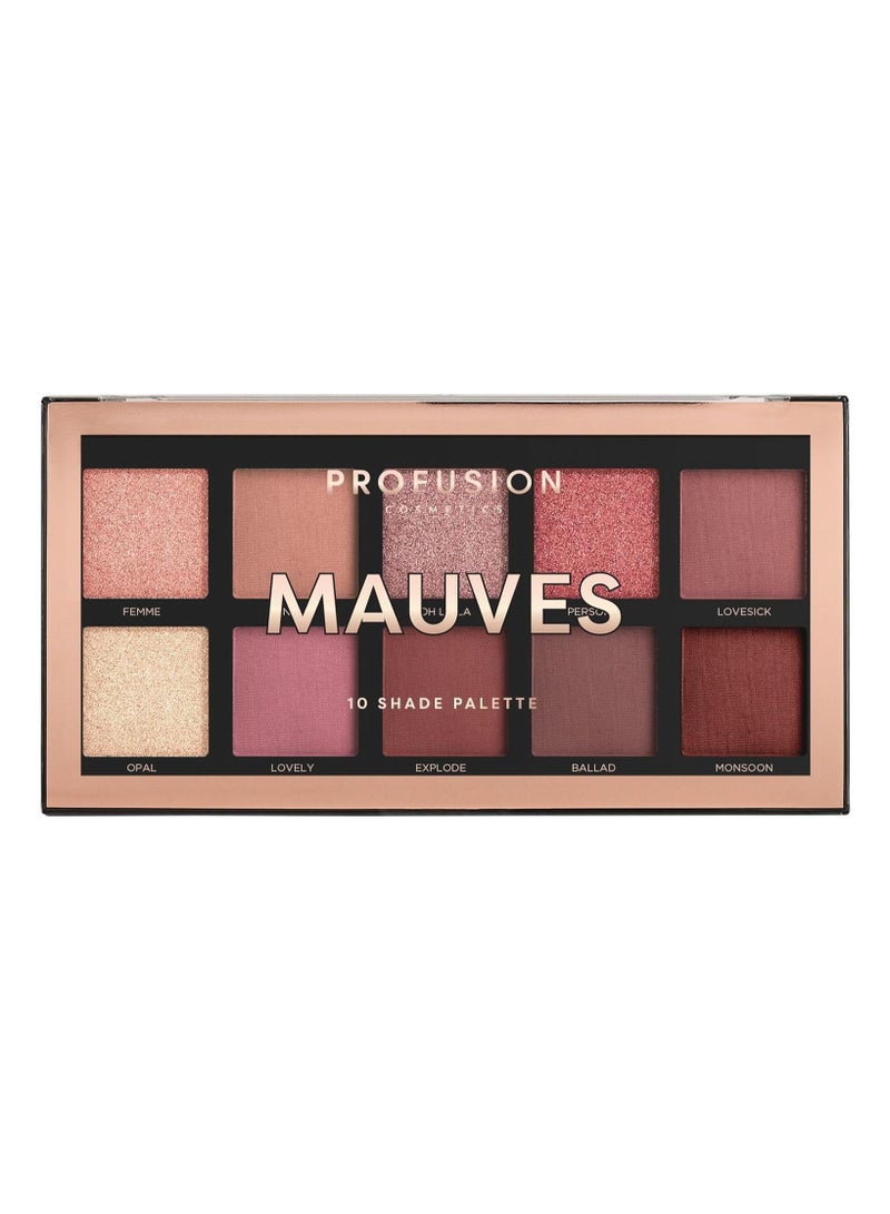 profusion Cosmetics Mauves 10 Shade Eyeshadow Palette blendable multi finish neutrals and dusty rose to plummy hues - Image 1
