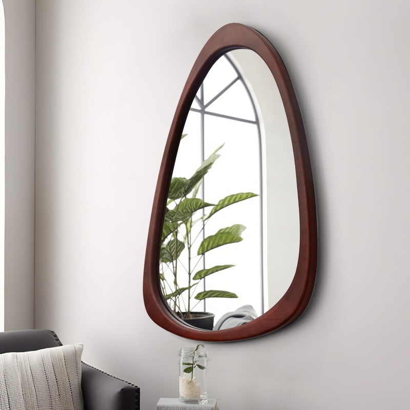 sawsile Irregular Wall Mirror for Bathroom,Wood Asymmetrical Rustic 19.5 x 30.5 inch Farmhouse Vanity Unique Walnut Decorative Large Mirror for Entryway,Bedroom,Living Room,Washroom - Image 5