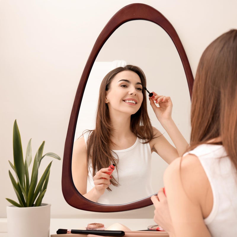 sawsile Irregular Wall Mirror for Bathroom,Wood Asymmetrical Rustic 19.5 x 30.5 inch Farmhouse Vanity Unique Walnut Decorative Large Mirror for Entryway,Bedroom,Living Room,Washroom - Image 2