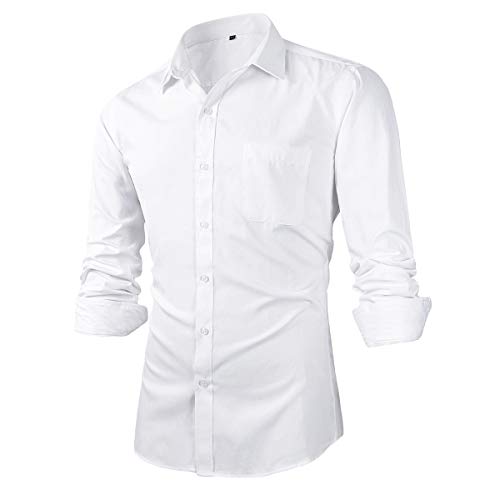 Beninos Mens Slim Fit Solid Point Collar Button Down Dress Shirt (CD01 White, M) - Image 1