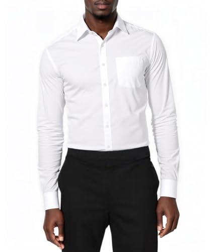 Beninos Mens Slim Fit Solid Point Collar Button Down Dress Shirt (CD01 White, M) - Image 4