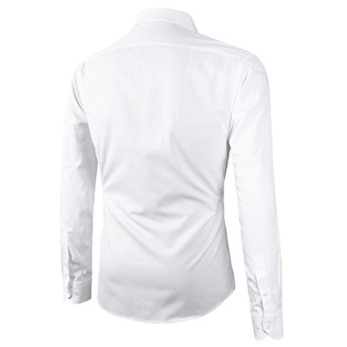 Beninos Mens Slim Fit Solid Point Collar Button Down Dress Shirt (CD01 White, M) - Image 2