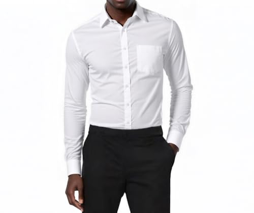 Beninos Mens Slim Fit Solid Point Collar Button Down Dress Shirt (CD01 White, M) - Image 5