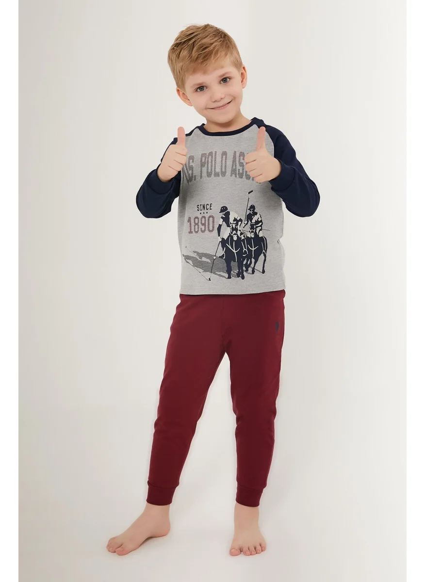 U.S. Polo Assn. Cute Gray Boy's Long Sleeve Pajama Set
