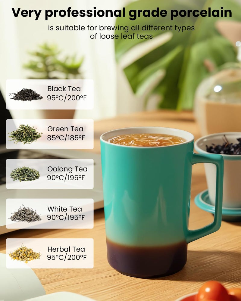 Foinly 15 OZ Porcelain Tea Infuser Cup with Lid,Ceramic Tea Mug with All-Porcelain Strainer for Loose Leaf Teas,Microwave and Dishwasher Safe Tea Mug,Metal-Free,BPA-Free for Tea Lovers/Valentine's Day(Green) - Image 5
